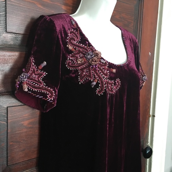 BOHO 90s handmade velvet art maxi dress NEW M - Picture 3 of 8